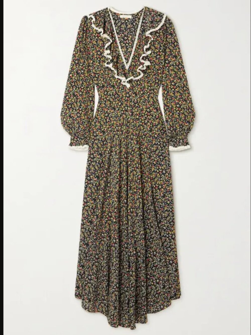 DÔEN Eugenie Lace-Trimmed Floral-Print Crepe Dress | Size L